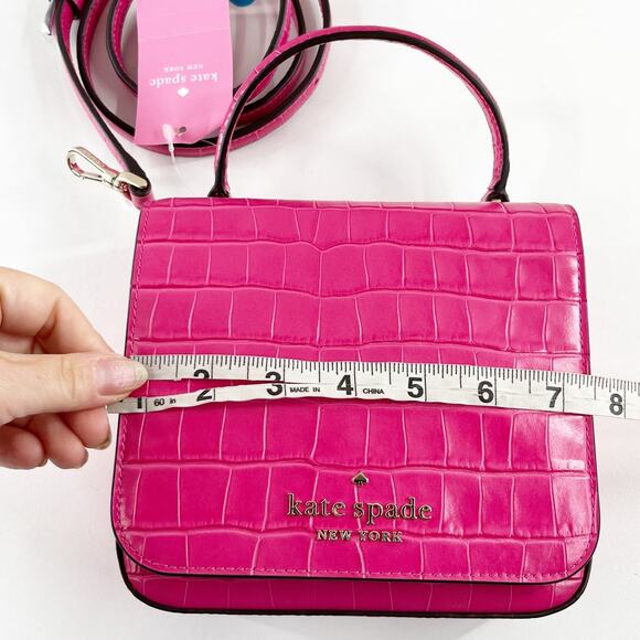 Kate Spade Staci Croc Embossed Mini Top Handle Crossbody Bag Purse Pink - Picture 9 of 9